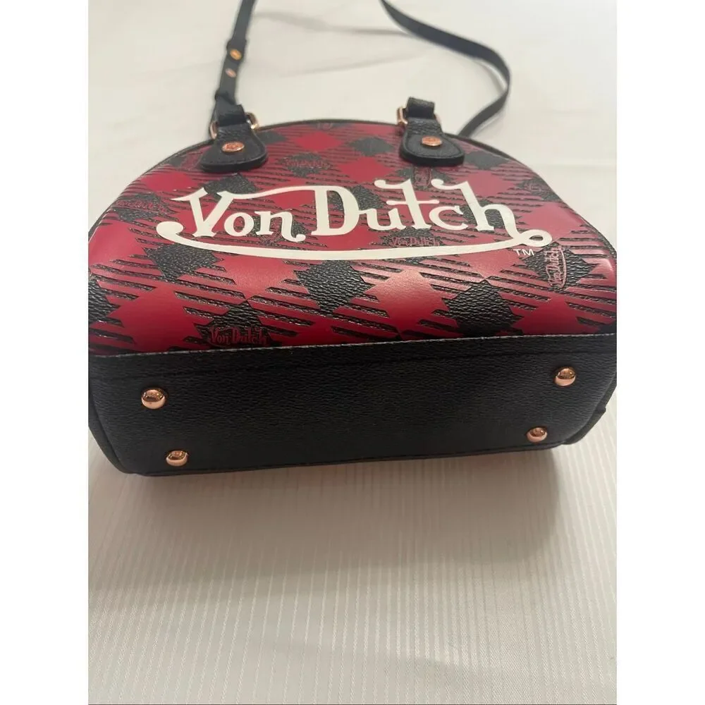 NWT Von Dutch Red Black Plaid Bowling Bag Crossbody Purse NIB New